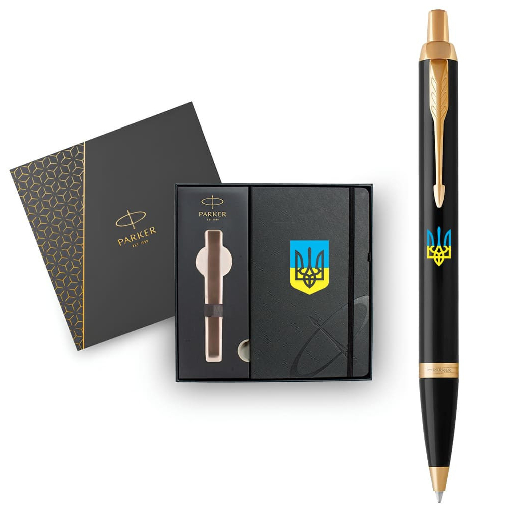 Ручка кулькова Parker IM 17 UKRAINE Black GT BP Тризуб син-жовт. + блокнот Parker + подар.упаковка GIFT24 (22032b24_T0016u) - изображение 3