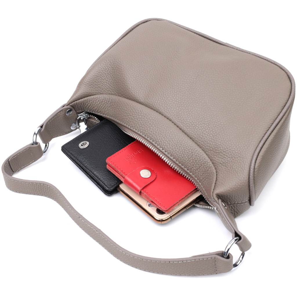 Сумка Vintage Шкіряна жіноча напівкруглого формату з однією ручкою Сіра (22412) - зображення 8