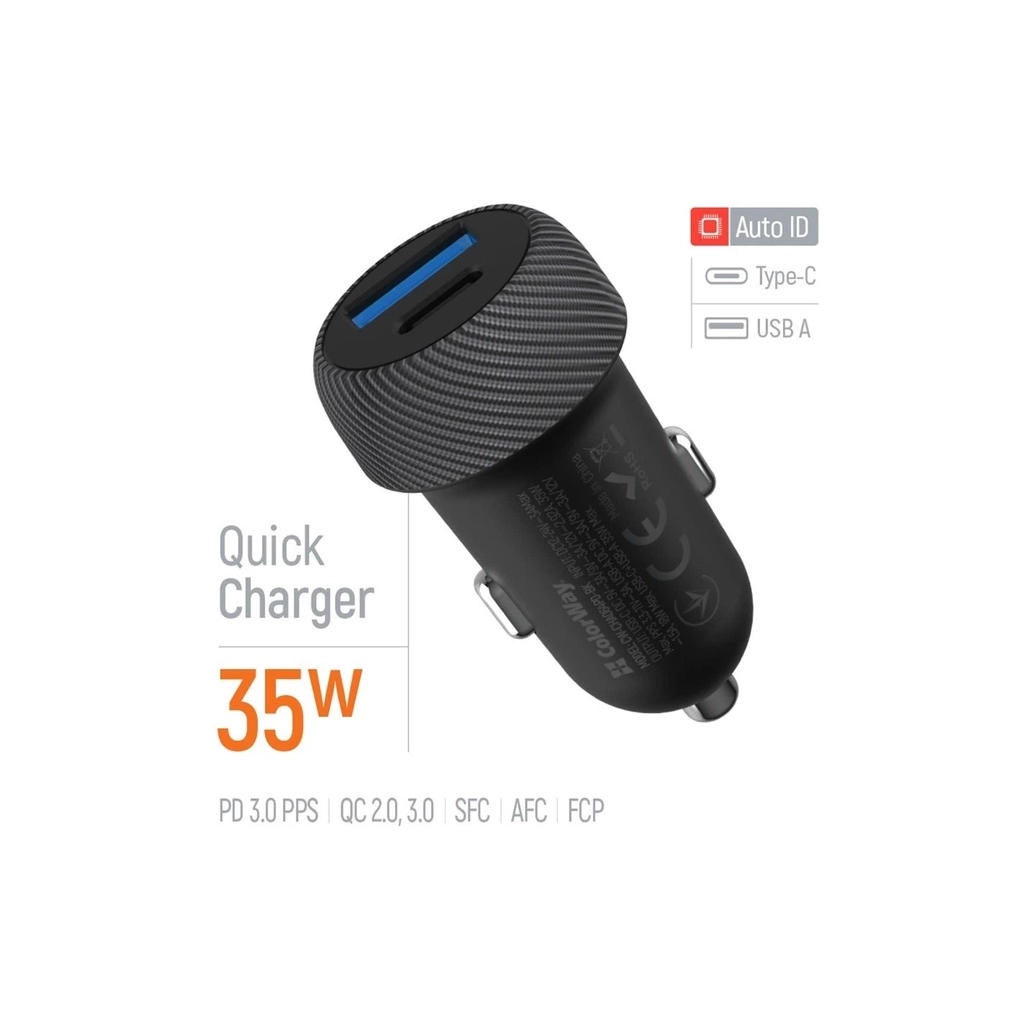 Зарядний пристрій ColorWay USB-C PD35W + USB QC3.0 car adapter (CW-CHA064PD-BK) - изображение 6