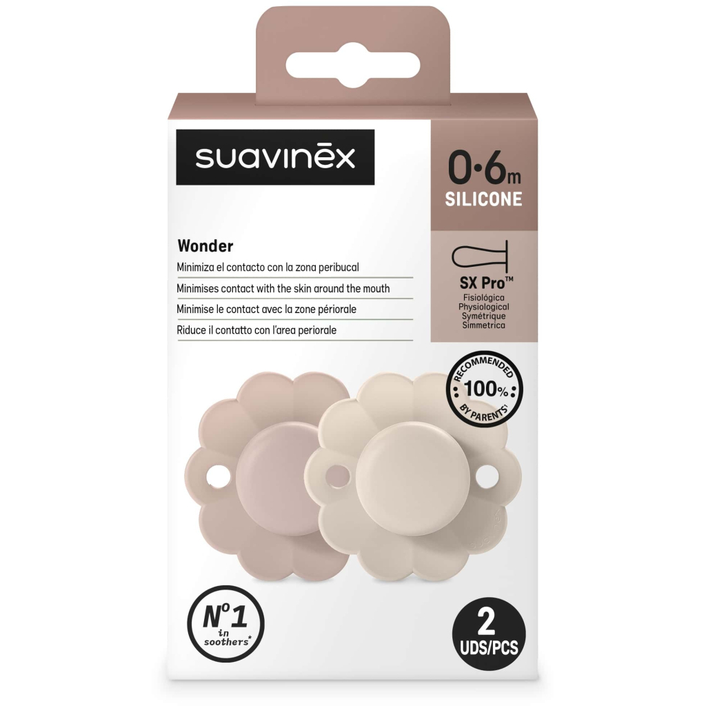 Пустушка Suavinex Wonder фізіологічна 2 шт, 0-6 місяців, світло-рожева та нюдова (308400) - изображение 6