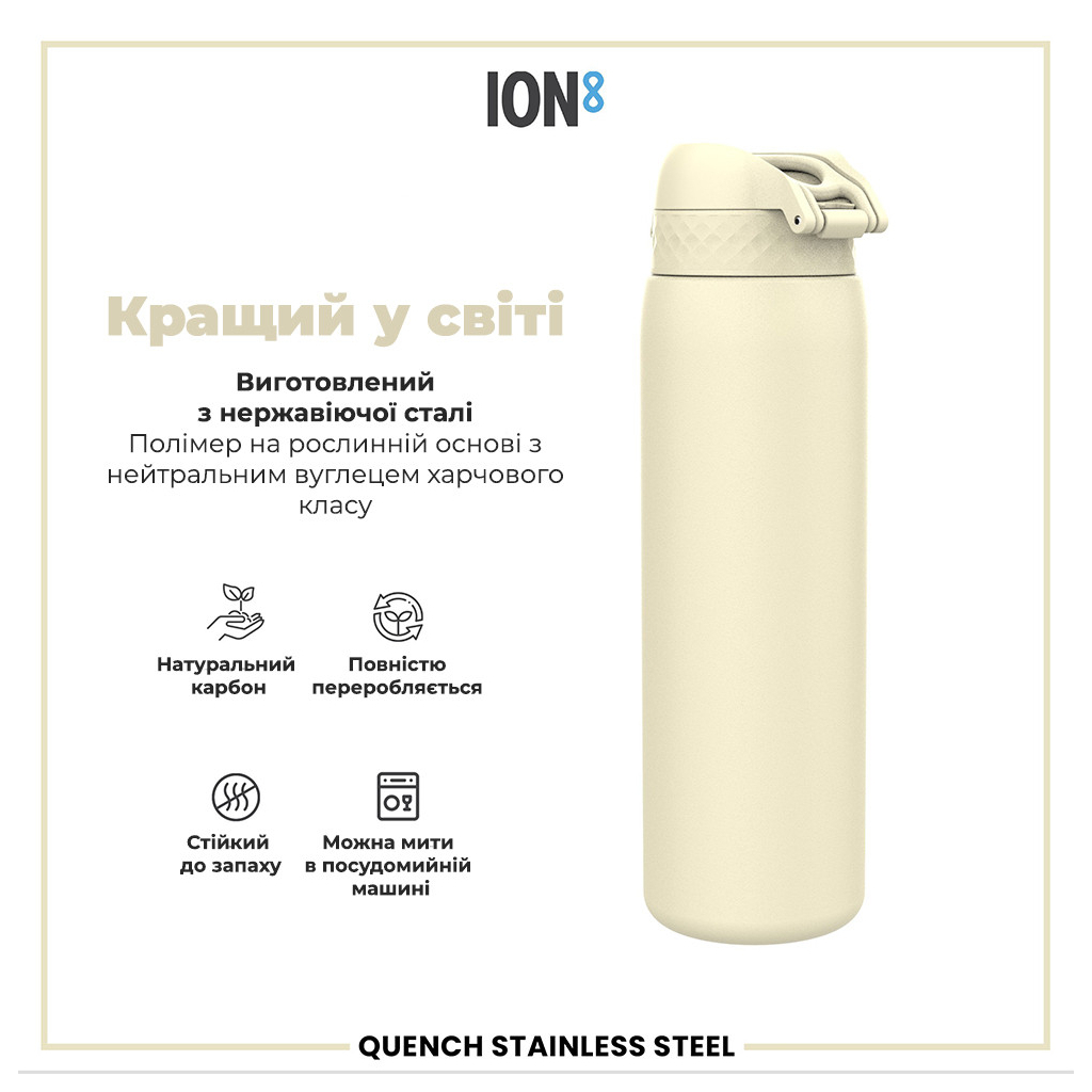 Пляшка для води ION8 OneTouch Stainless Steel 1200 мл Creamy White (I8SS1000CWHI) - зображення 6