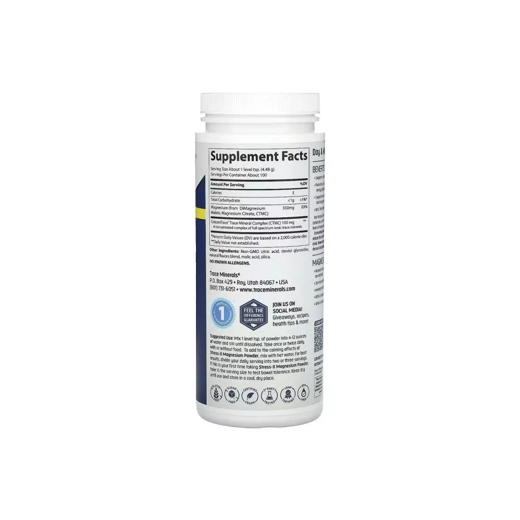Мінерали Trace Minerals Магній, смак лимон-лайм, 350мг, Stress-X, Magnesium Powder, 448 гр (TMR-00229) - зображення 2