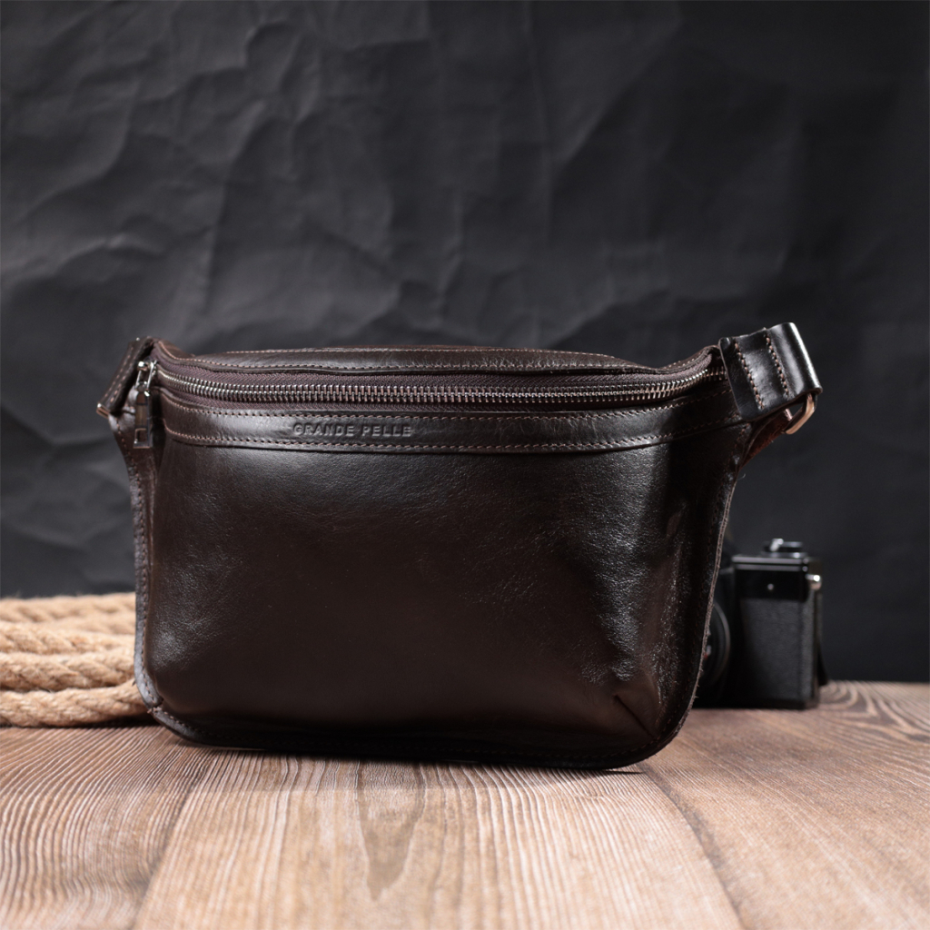 Сумка Grande Pelle Бананка з натуральної шкіри Коричнева (22814) - зображення 10