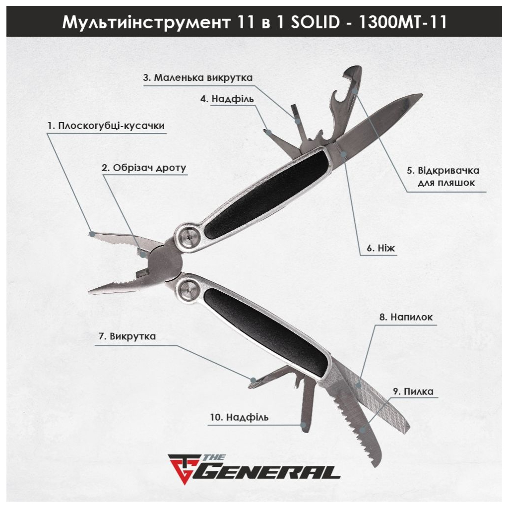 Мультитул TheGeneral Solid у чохлі графітовий (1300TG-11) - зображення 4
