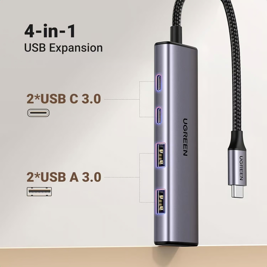 Концентратор Ugreen USB-C to 2xUSB 3.0 + 2xUSB-C CM473 gray (15395) - зображення 2