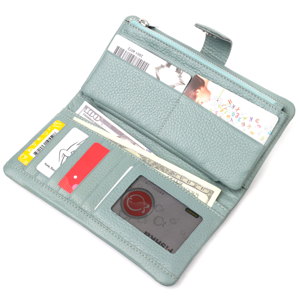 Портмоне Karya З натуральної шкіри Сіро-блакитне (21000) - зображення 6