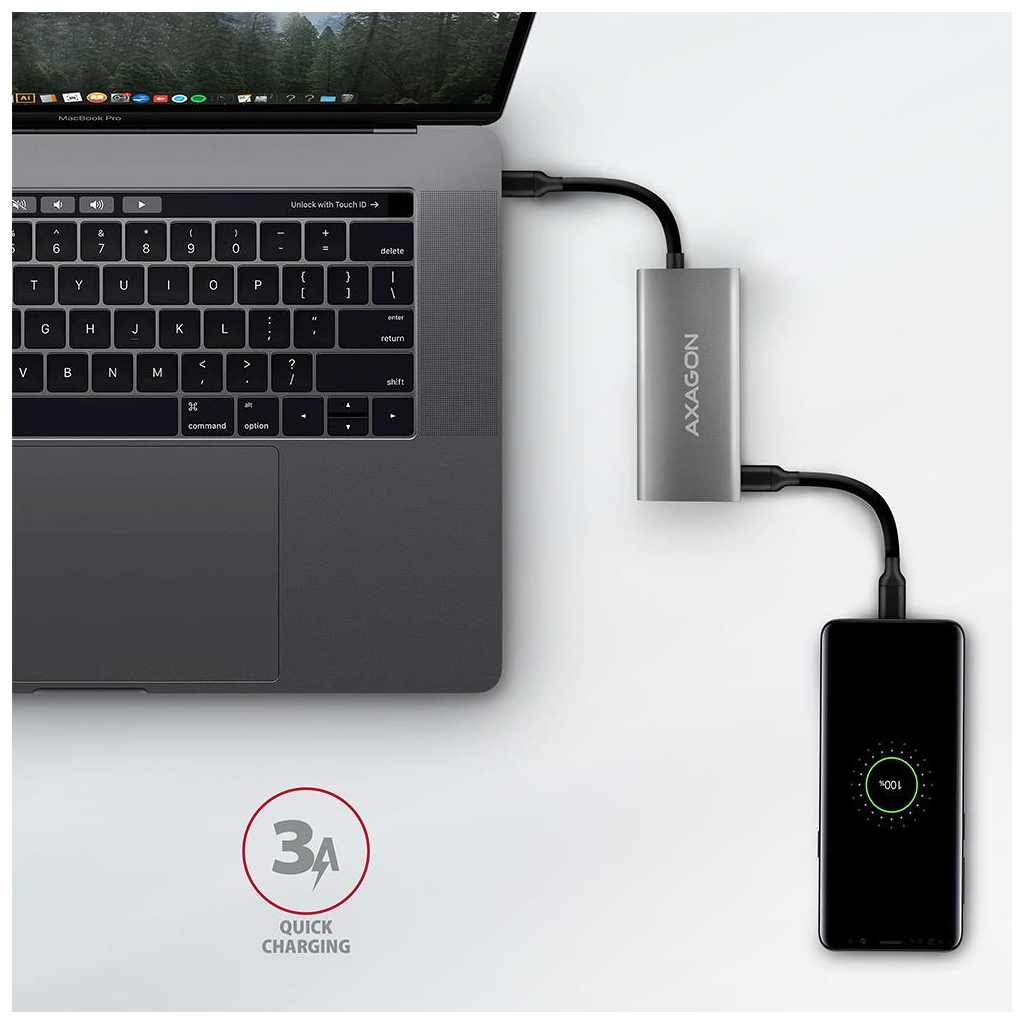 Концентратор AXAGON USB-C to 2xUSB-A + 2xUSB-C 10Gbps 0.13m gray (HMC-4G2) - зображення 4
