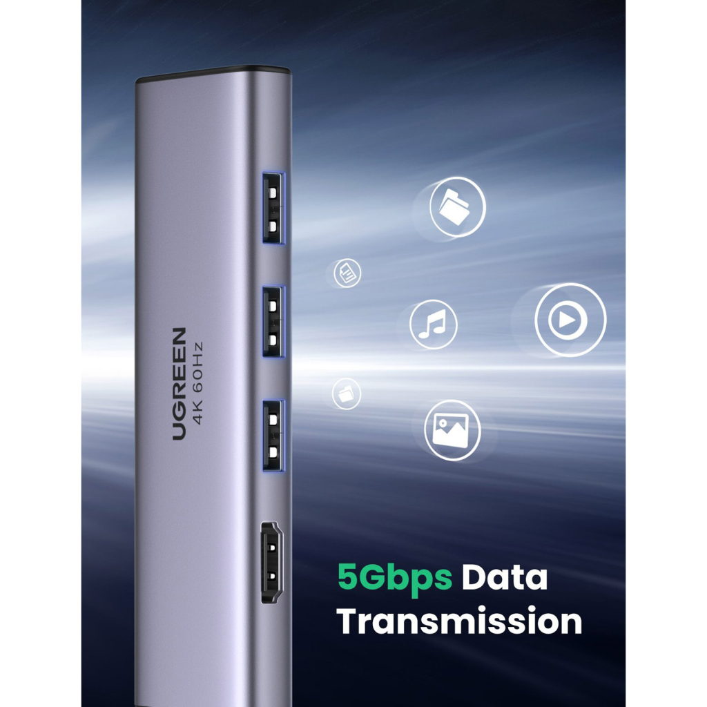 Концентратор Ugreen USB3.1 Type-C to HDMI 4K60Hz/USB 3.0х2/SD/TF/PD 100W 5-in-1 CM511 (60383) - зображення 4