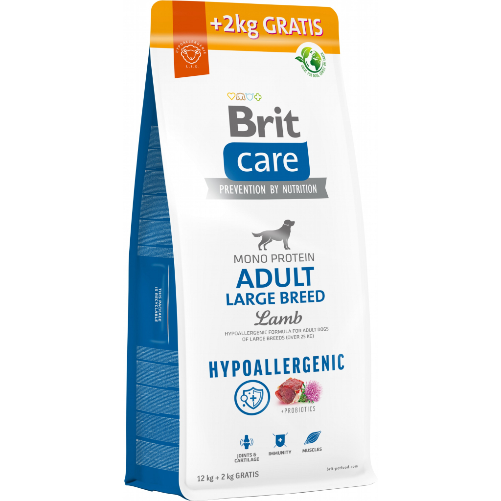 Сухий корм для собак Brit Care Dog Hypoallergenic Adult Large Breed з ягням 12+2 кг (8595602567317) - зображення 1