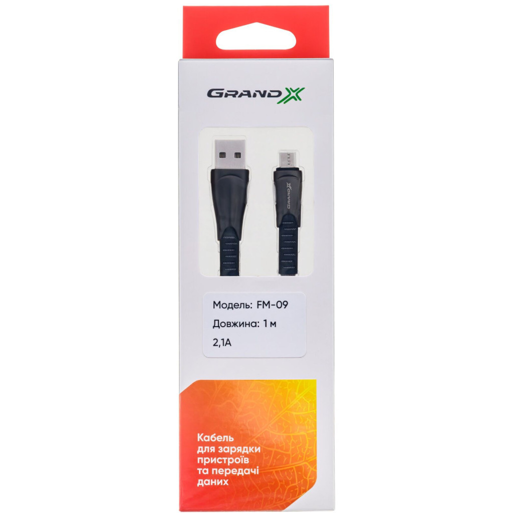 Дата кабель USB 2.0 AM to Micro 5P 1.0m black Grand-X (FM09) - изображение 3