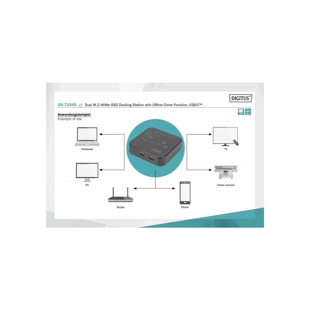 Док-станція для накопичувачів Digitus Dual M.2 NVMe SSD USB Type-C 3.2 Black (DA-71545) - picture 7