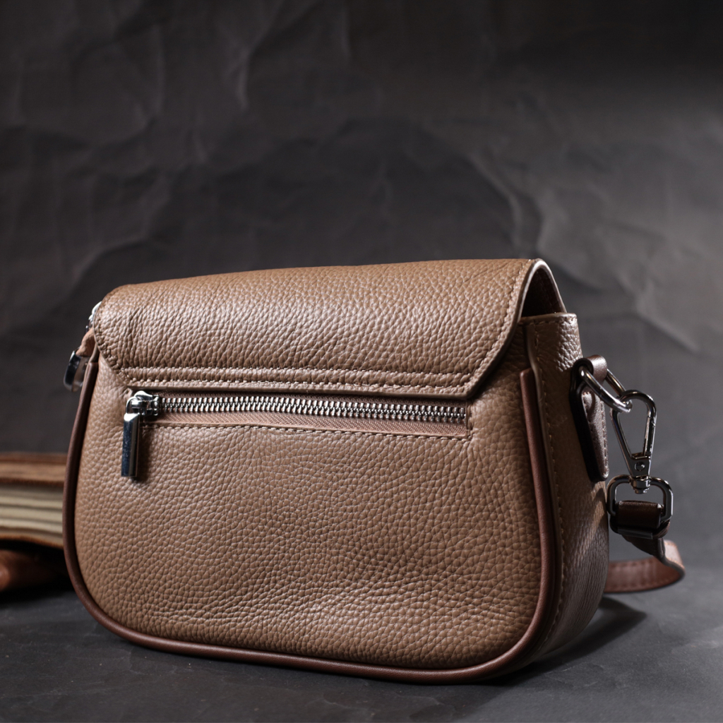 Сумка Vintage Жіноча напівкругла з магнітом-засувкою з натуральної шкіри Бежева (22440) - зображення 11