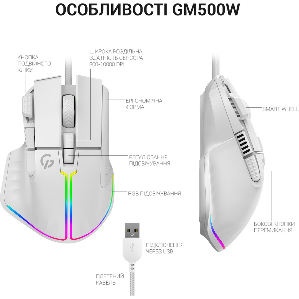 Мишка GamePro GM500W RGB USB White (GM500W) - зображення 9