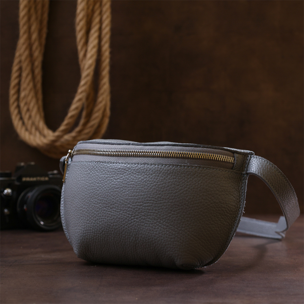 Сумка Shvigel Бананка з натуральної шкіри Сіра (16379) - зображення 8