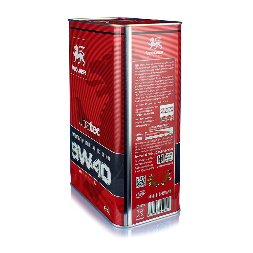 Моторна олива Wolver Ultratec 5W-40 4л (4260360940811) - изображение 3