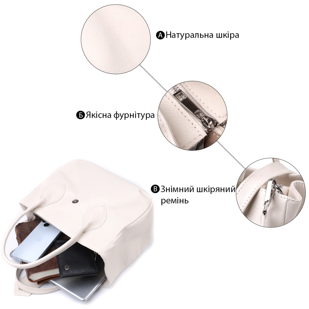 Сумка Shvigel З натуральної шкіри Бежева (22830) - зображення 4