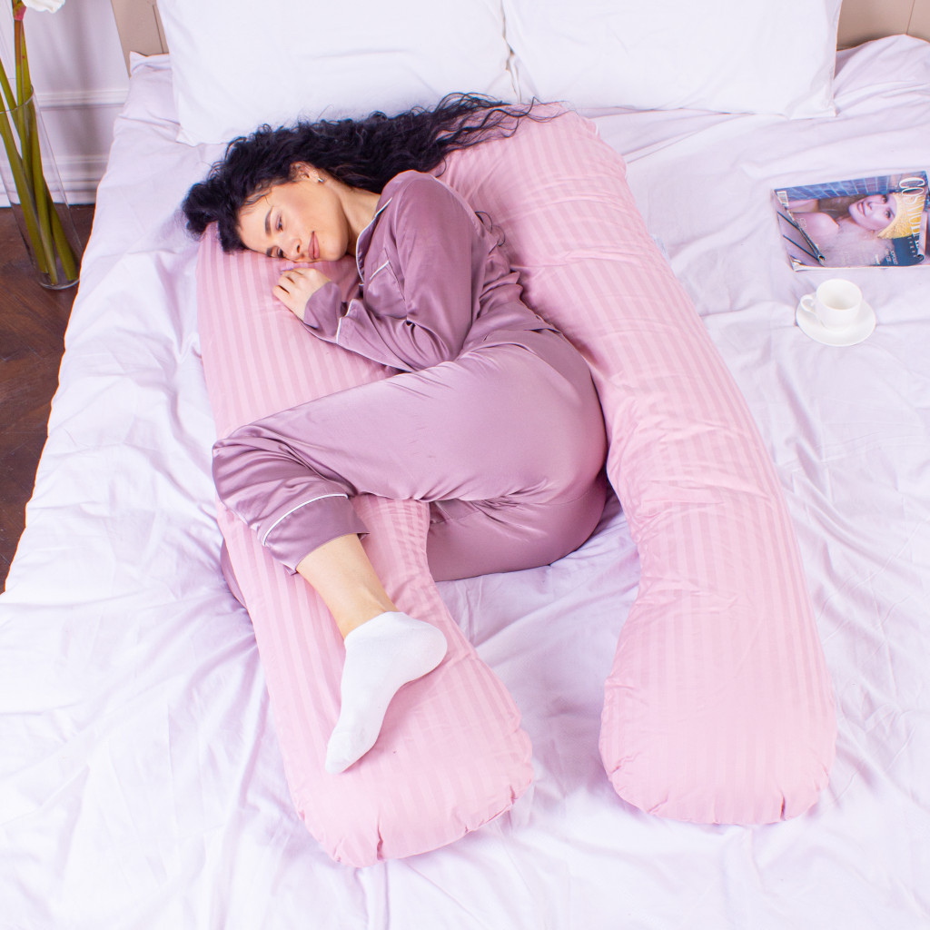 Подушка MirSon для вагітних та відпочинку Satin Stripe №8026 U-подібна Pink (2200006178644) - изображение 2