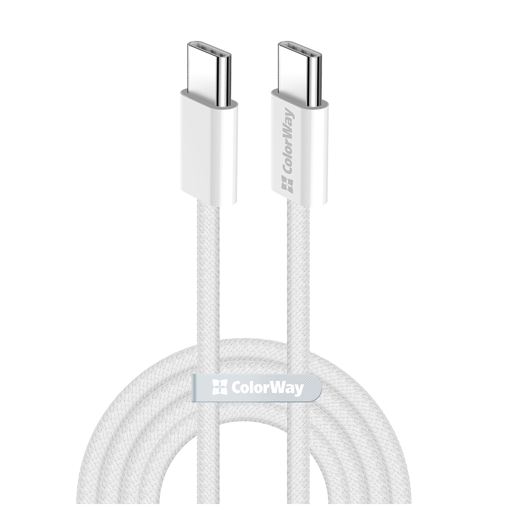 Дата кабель USB-C to USB-C 2.0m (braided cotton) (PD Fast Charging 60W) 3.0А grey ColorWay (CW-CBPDCC068-GR) - зображення 1