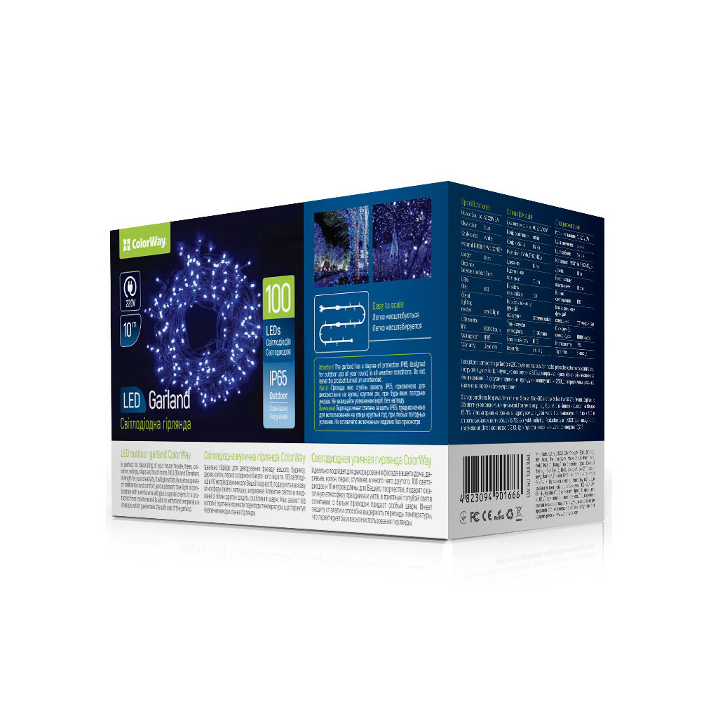 Гірлянда ColorWay IP65 10м 100Led блакитне світло (CW-GO-100L10BL) - зображення 1