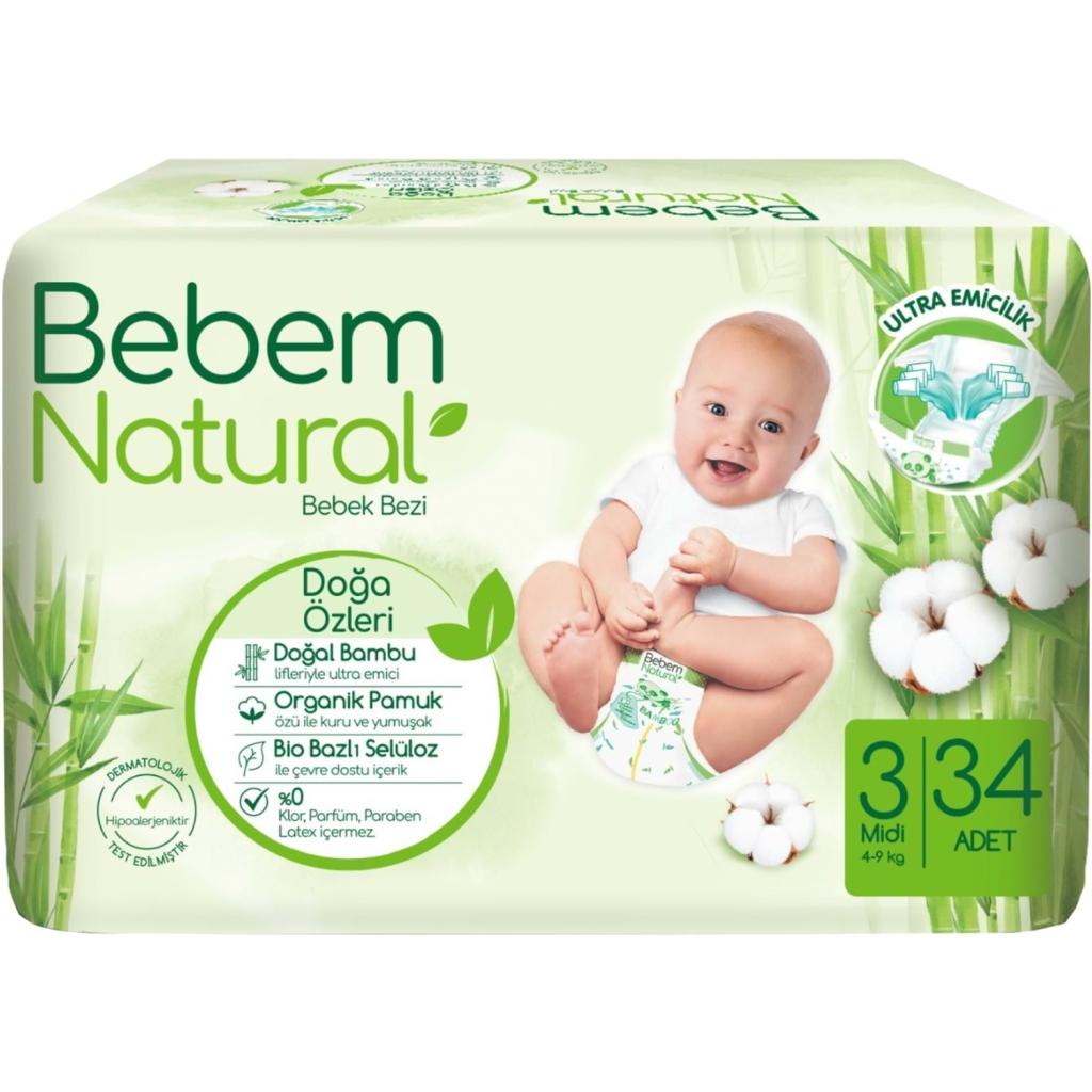 Підгузки Bebem Natural 3 midi 4-9 кг 34 шт (8690536806010) - зображення 1