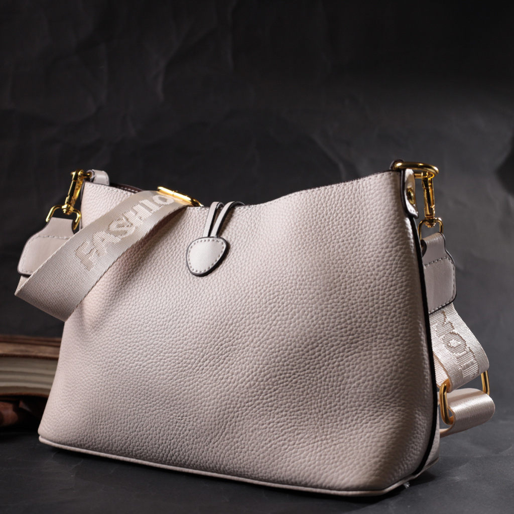 Сумка Vintage Шкіряна жіноча із застібкою ґудзиком Біла (22321) - зображення 9