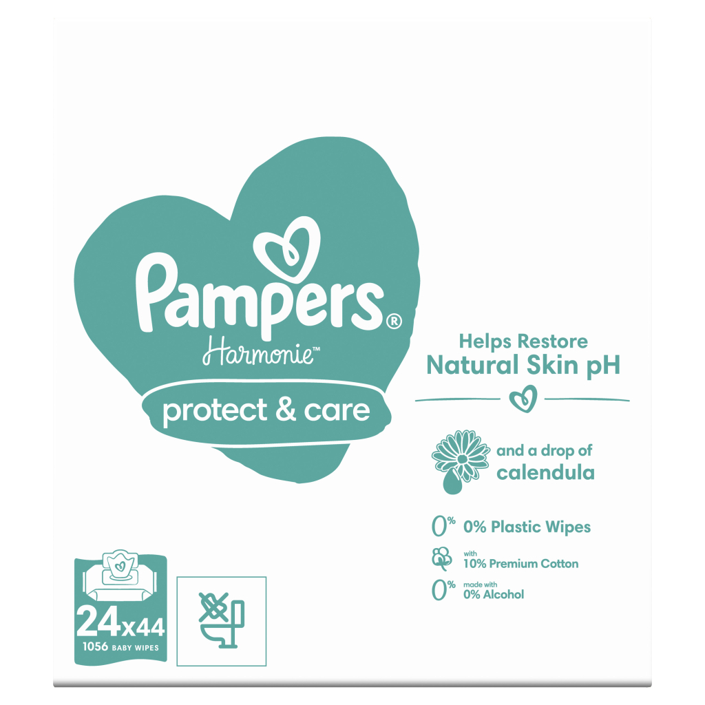 Дитячі вологі серветки Pampers Harmonie Protect&Care з календулою 24 пачки х 44 шт (8700216250603) - зображення 2