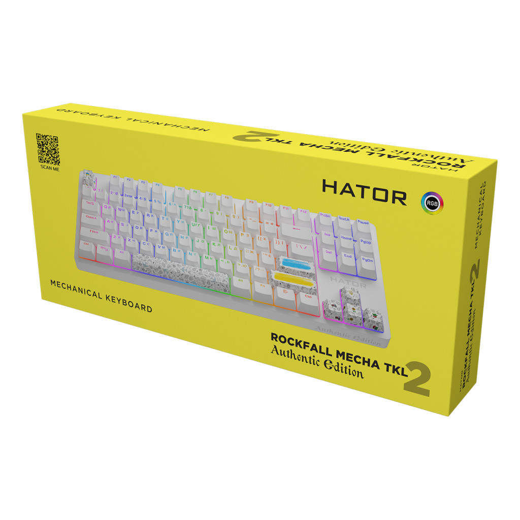 Клавіатура Hator Rockfall 2 Mecha TKL Authentic Edition Aurum Milky Way Silent USB White (HTK-531) - зображення 6