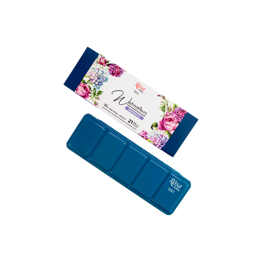 Акварельні фарби Rosa Gallery Romantic в металевому пеналі Бірюза 21 колір кювета (4823098525745) - зображення 4