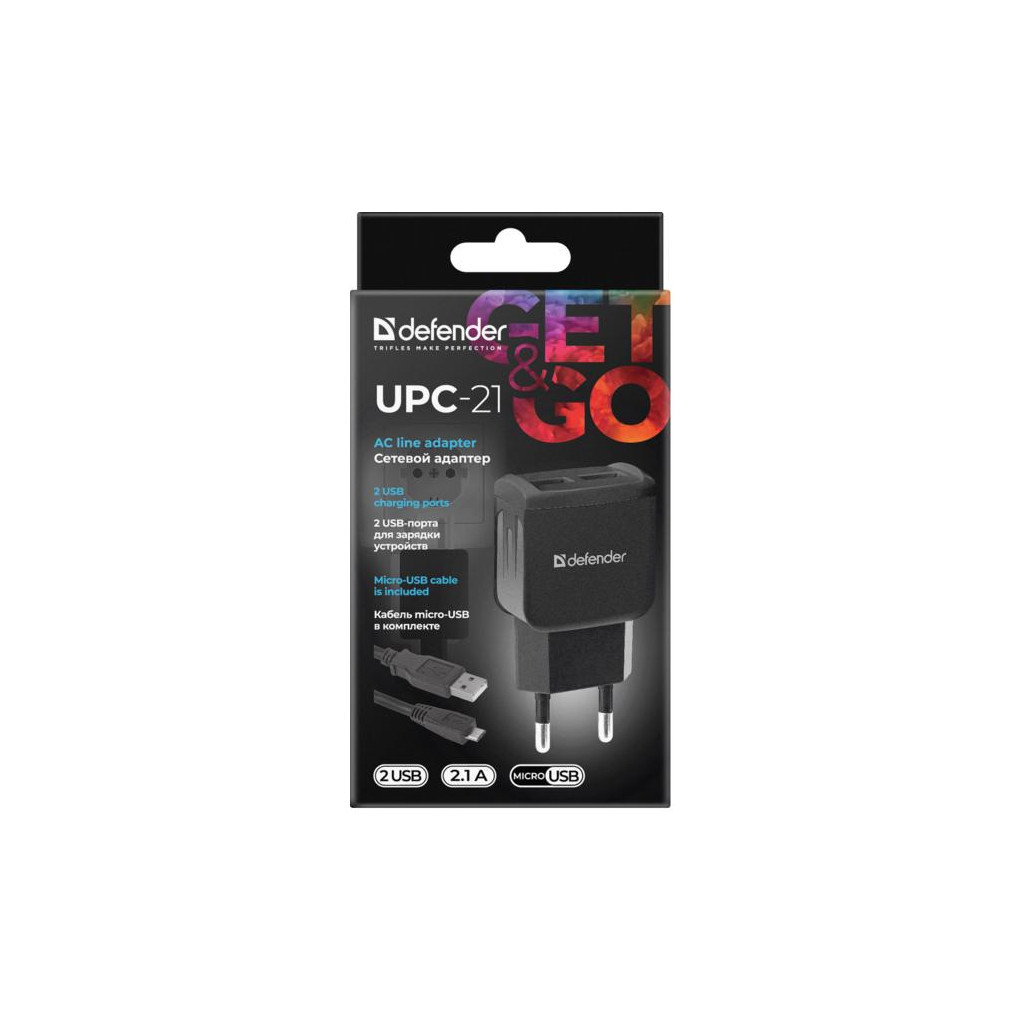 Зарядний пристрій Defender UPС-21 2xUSB,5V/2.1А кабель microUSB (83581) - зображення 5