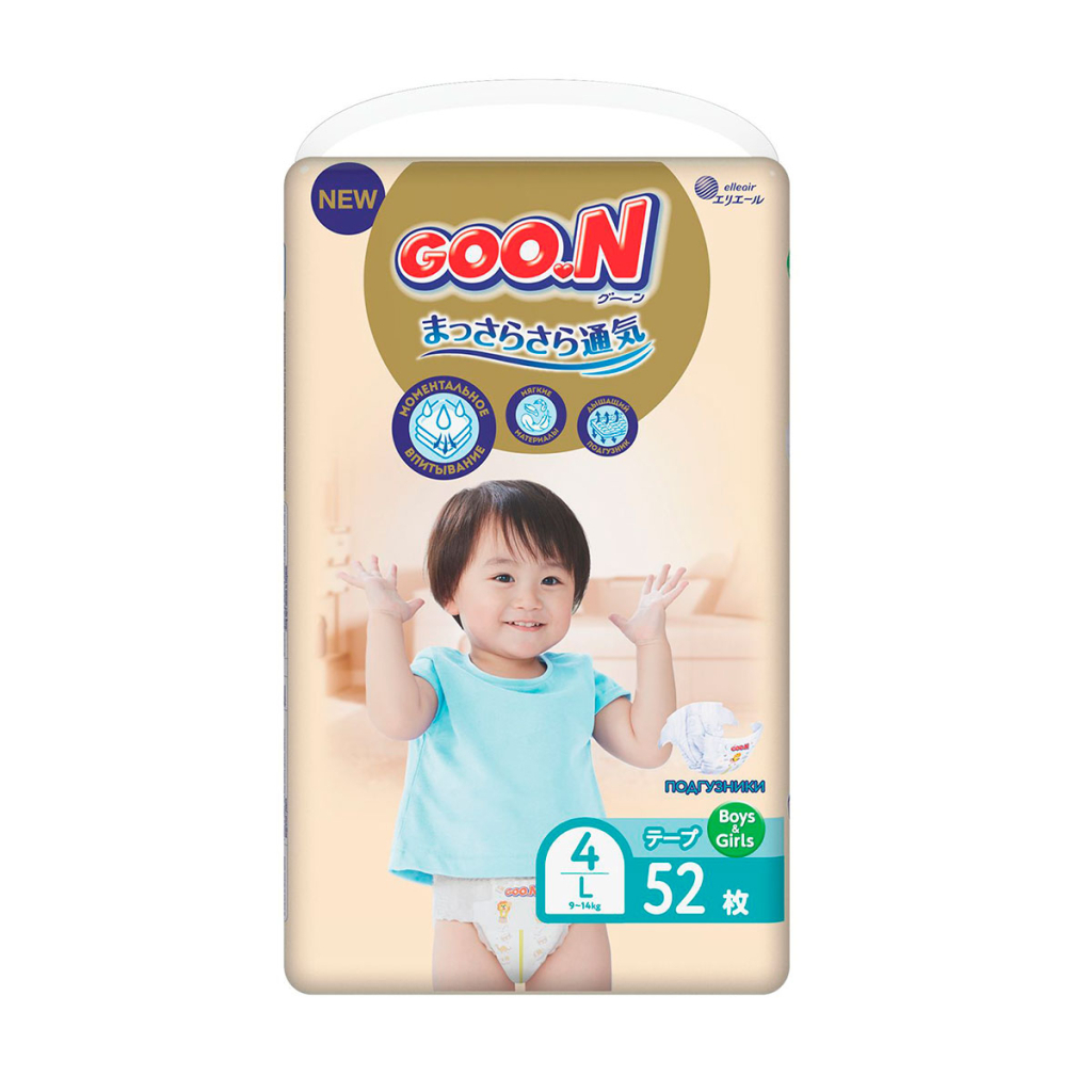 Підгузки GOO.N Premium Soft 9-14 кг Розмір 4 L На липучках 52 шт (F1010101-155) - изображение 1