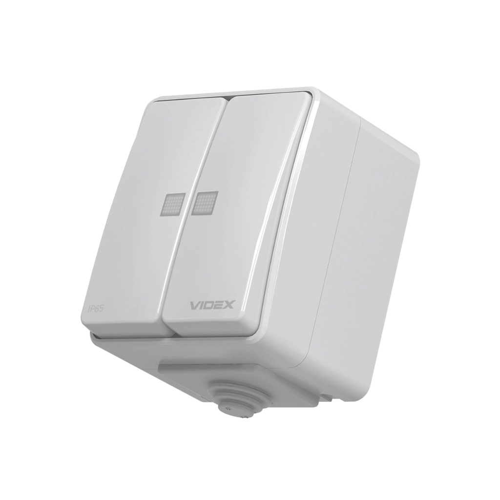 Вимикач Videx BINERA IP65 зовнішній 2кл з підсвічуванням (BINERA IP65 наружный 2кл с подсветкой) - изображение 1