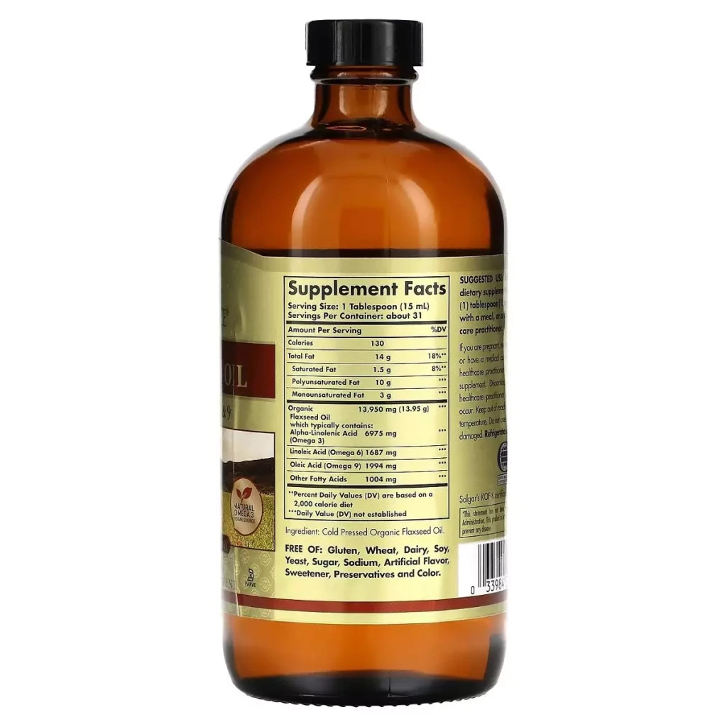 Вітамінно-мінеральний комплекс Solgar Лляна олія органічна, Earth Source, Organic Flaxseed Oil, 473 мл (SOL-01132) - зображення 2