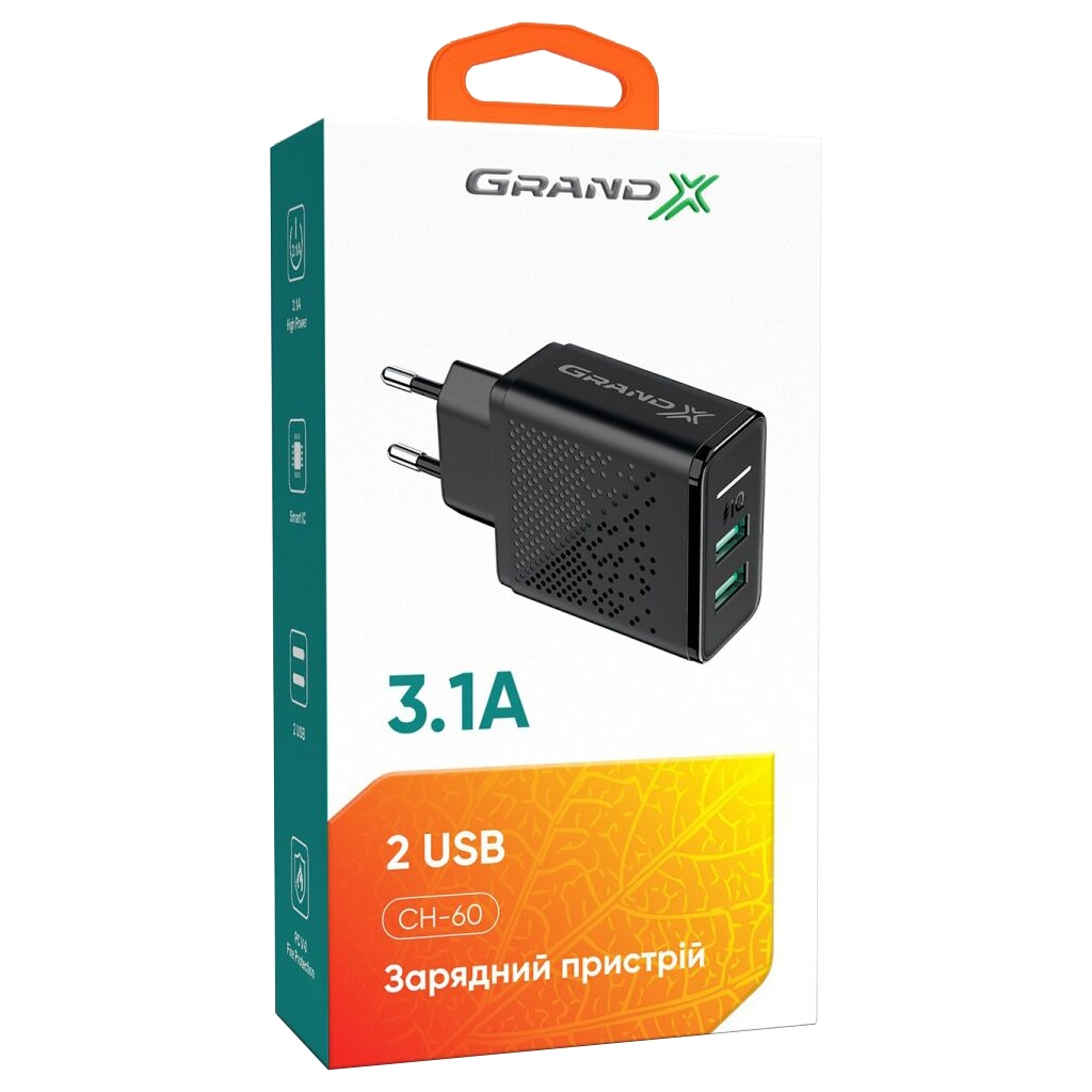 Зарядний пристрій Grand-X CH-60 2USB 5V 3,1A (CH-60) - зображення 5