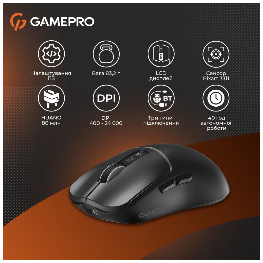 Мишка GamePro Genesis Ranker Wireless/Bluetooth/USB Black (GM012B) - зображення 12