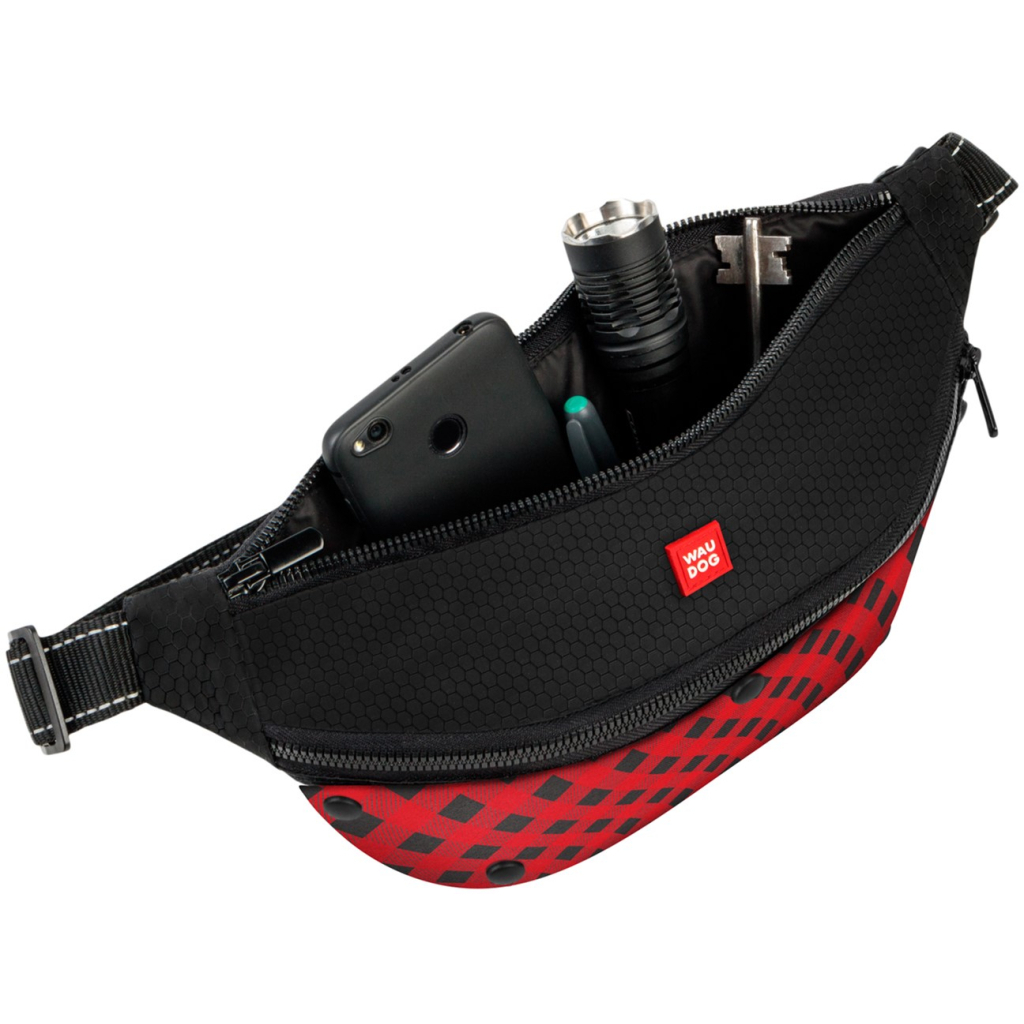Поясна сумка-бананка для собак WAUDOG Textile "Шотландка червона" 33х17х10 см (5694) - зображення 2