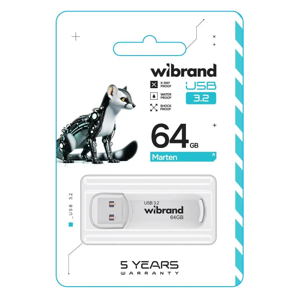 USB флеш накопичувач Wibrand 64GB Marten White USB 3.2 Gen 1 (USB 3.0) (WI3.2/MA64P10W) - зображення 2
