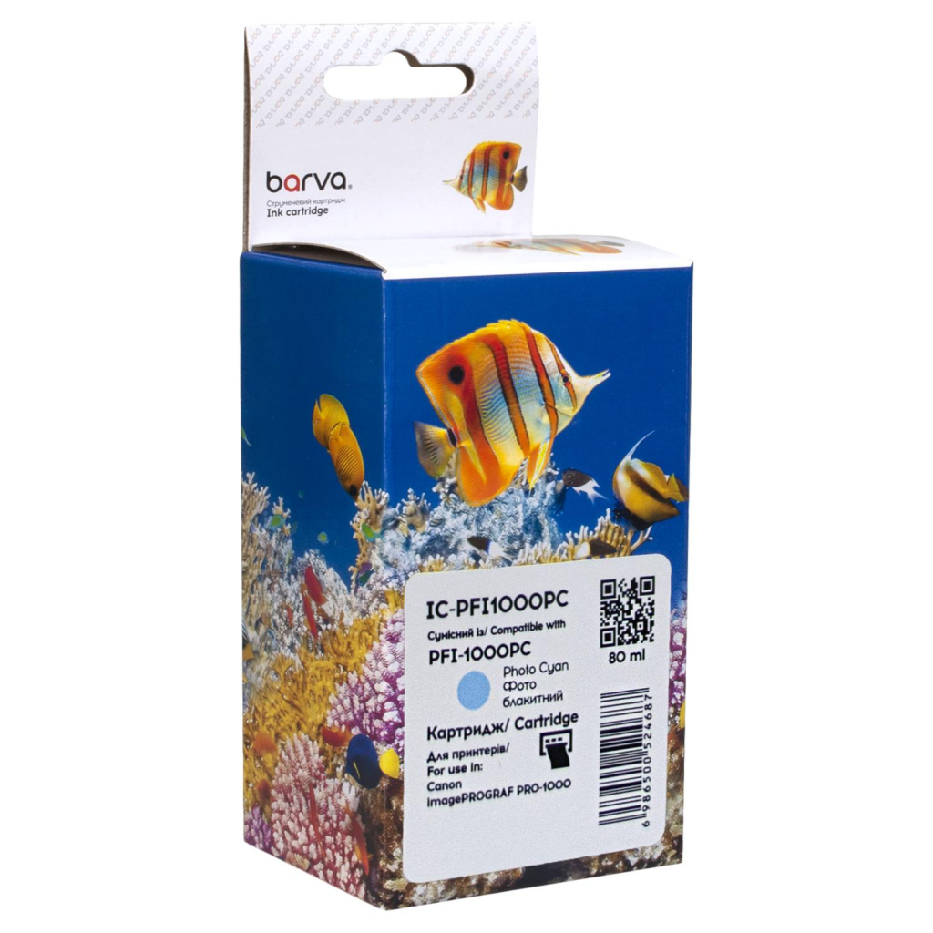 Картридж Barva Canon PFI-1000PC 0550C001 80мл photo cyan (IC-PFI1000PC) - изображение 1