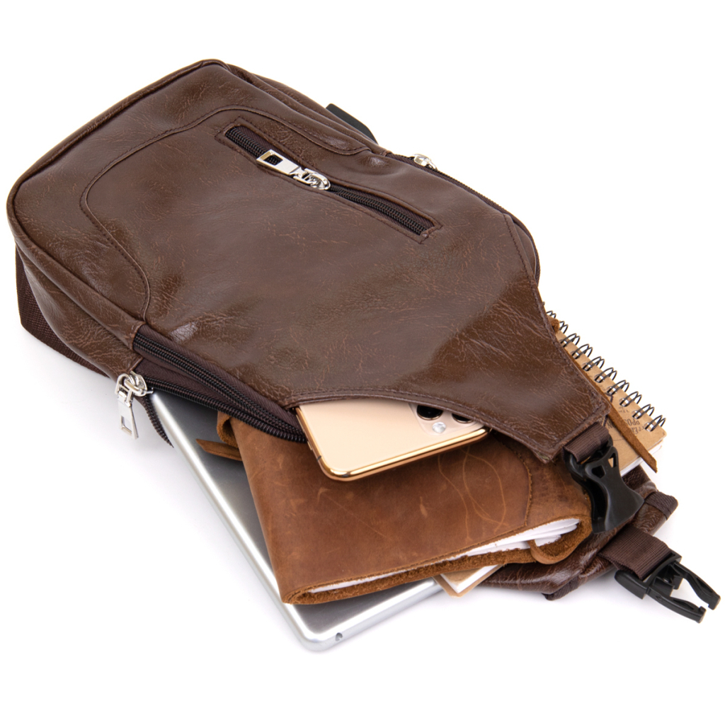 Сумка Vintage Через плече на два відділення шкірзам Темно-коричнева (20560) - зображення 5