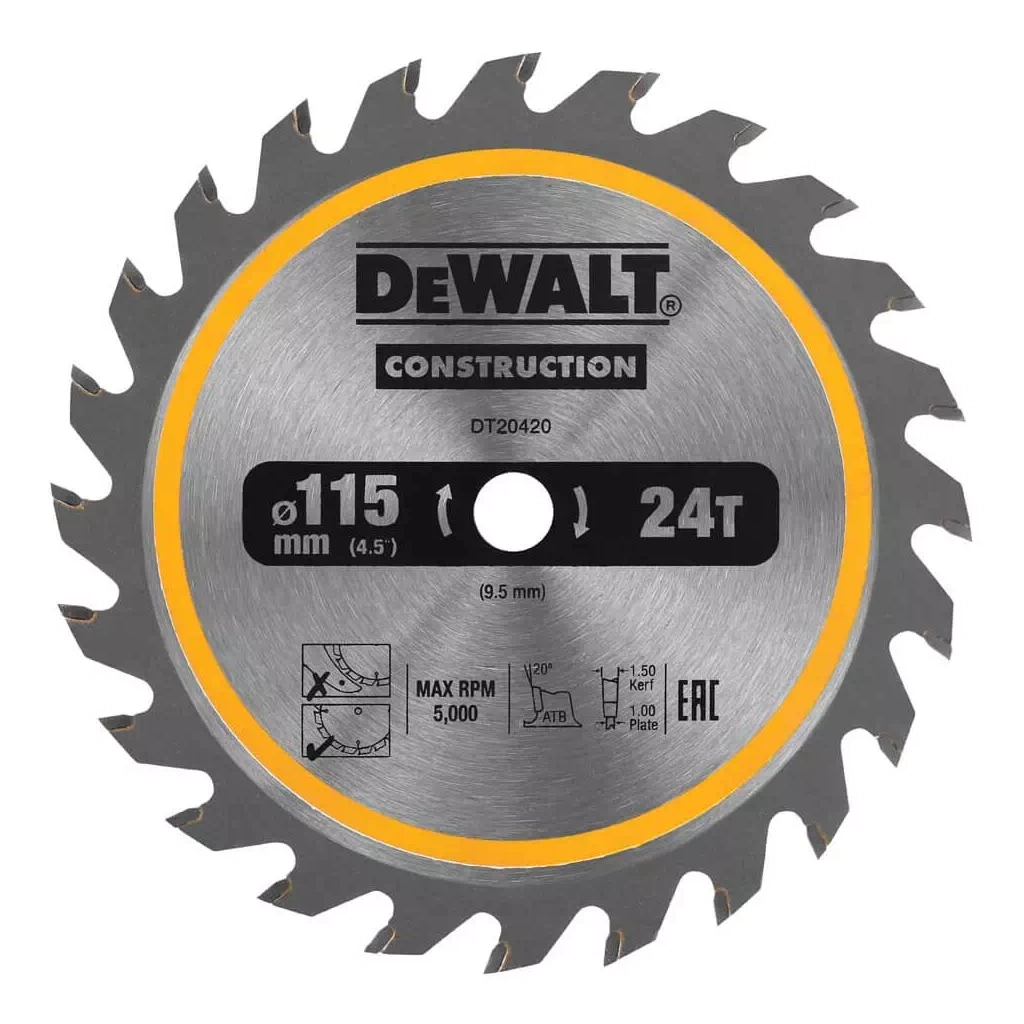 Диск пильний DeWALT універсальний, 115 х 9.5 мм, 24z, TCT, 5000 об/хв (DT20420) - зображення 1