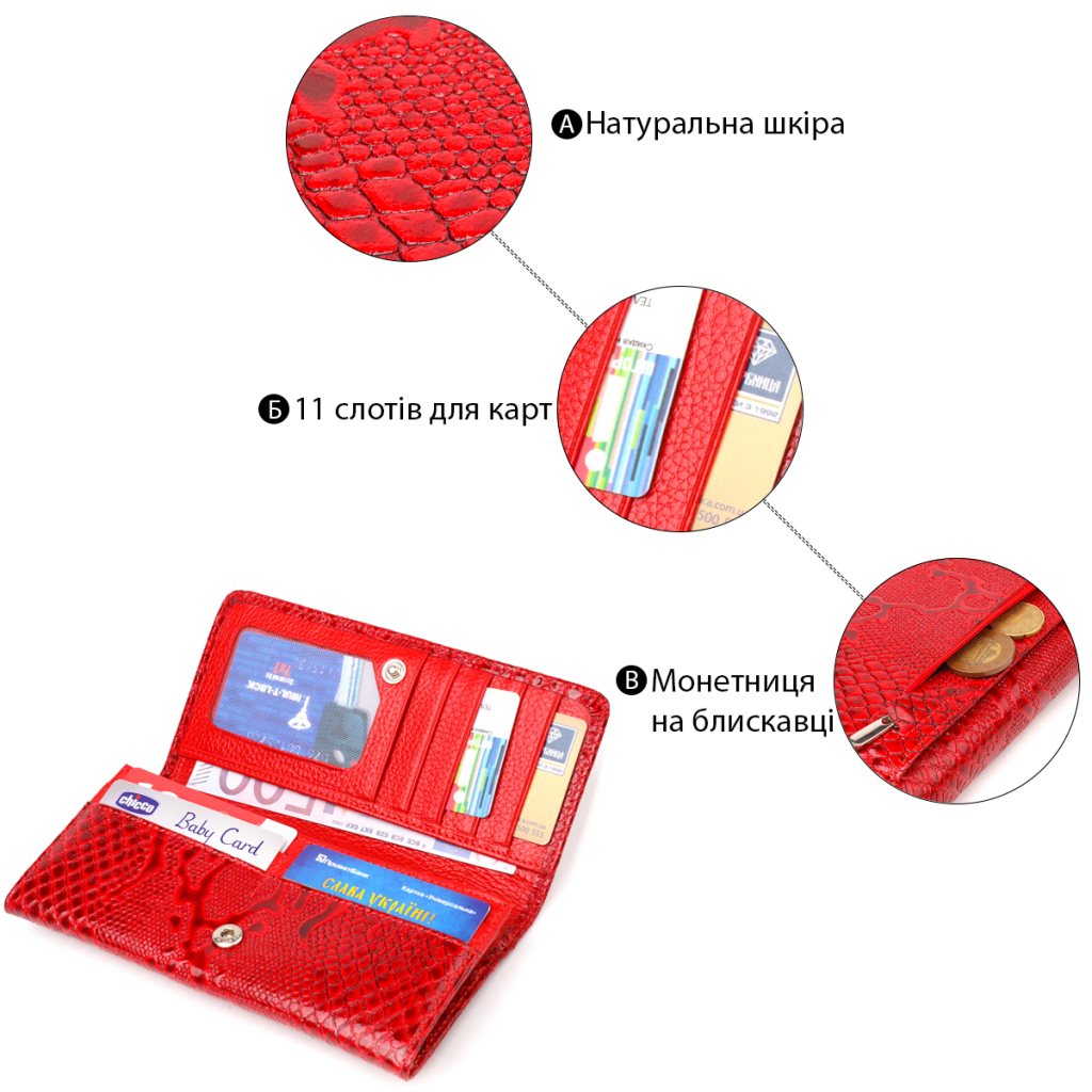 Гаманець Canpellini З натуральної шкіри Червоний (21610) - зображення 4