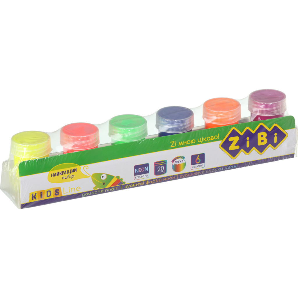 Гуашеві фарби ZiBi KIDS Line NEON 6 кольорів по 20 мл (ZB.6690) - зображення 1