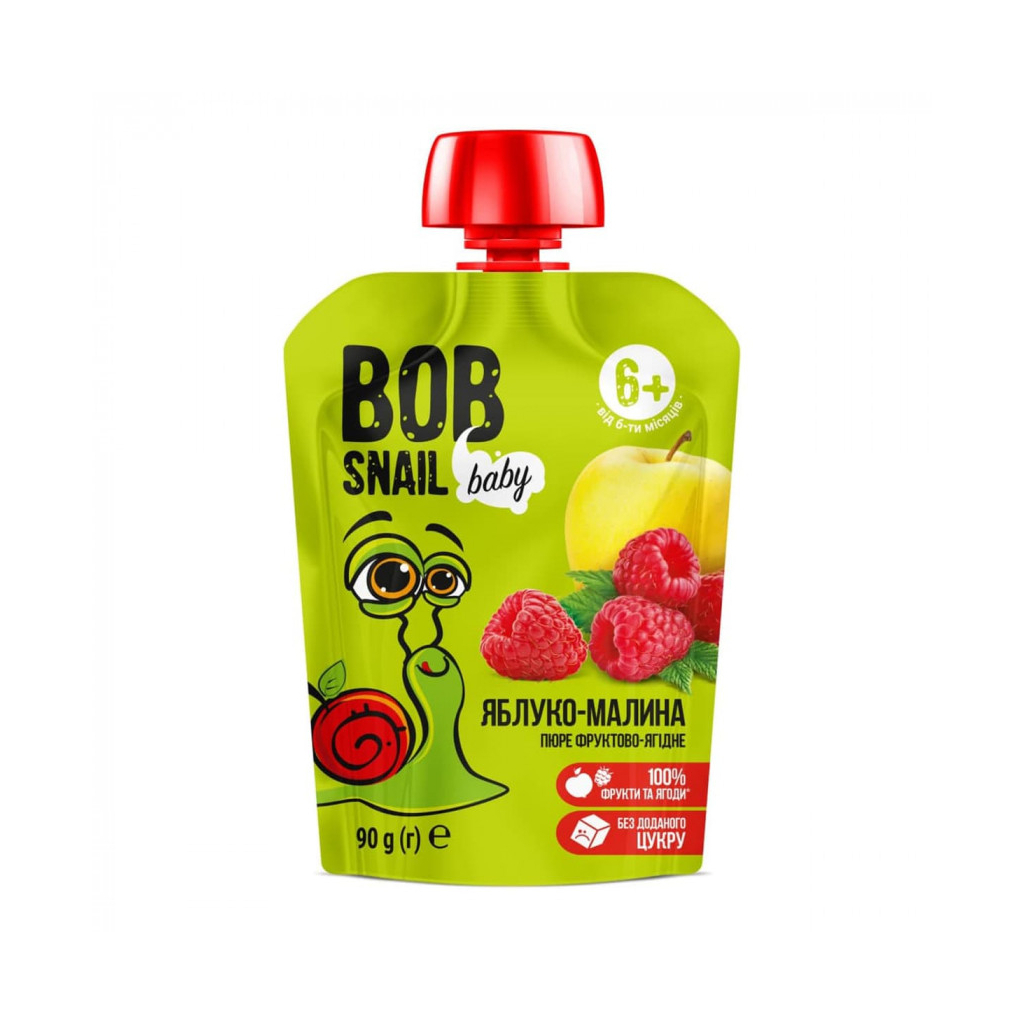 Дитяче пюре Bob Snail Равлик Боб Яблуко Малина 90 г (4820219343875) - зображення 1