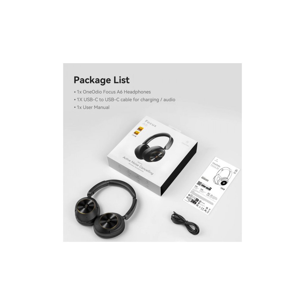 Навушники OneOdio A6, Bluetooth + USB-C Hybrid ANC Black (A6 Black) - зображення 3