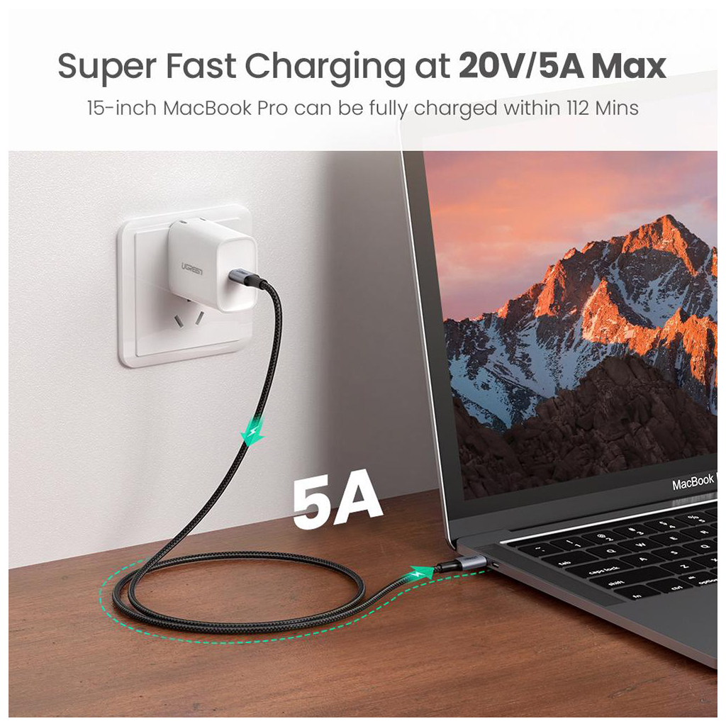 Дата кабель USB-C to USB-C 1.5m 100W US316 Space Gray Ugreen (70428) - зображення 4