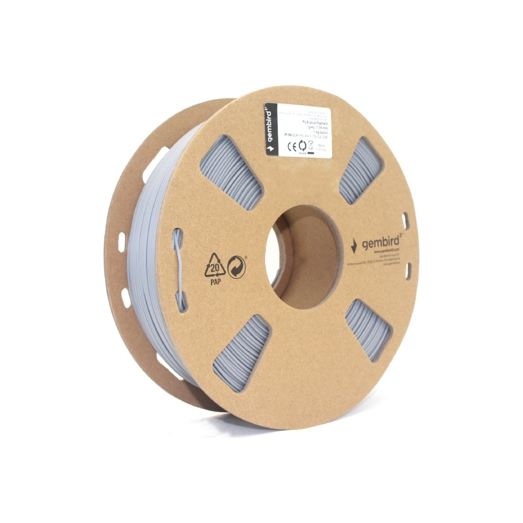 Пластик для 3D-принтера Gembird PLA+, 1.75 мм, 1 kg, gray (3DP-PLA+1.75-02-GR) - зображення 2