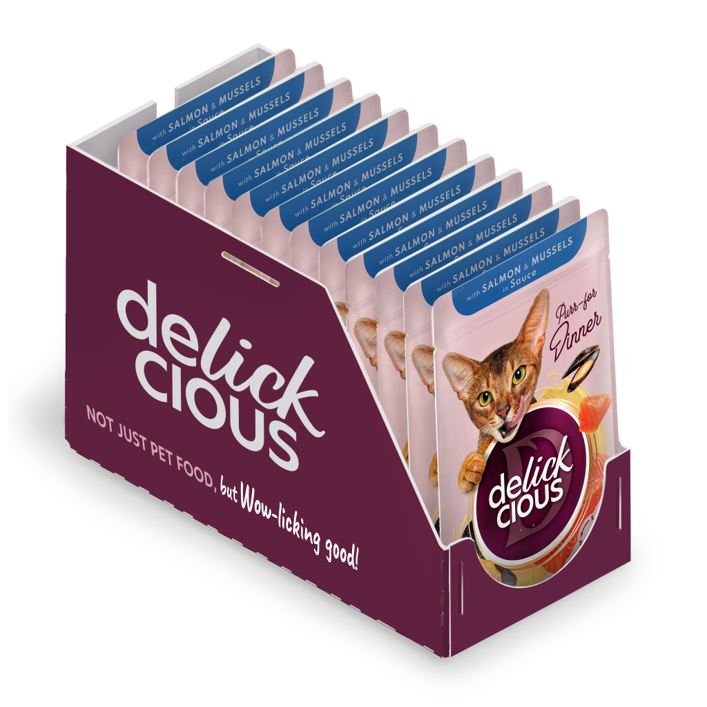 Вологий корм для кішок Delickcious Шматочки з лососем і мідіями в соусі 85 г (4820269143135) - зображення 2