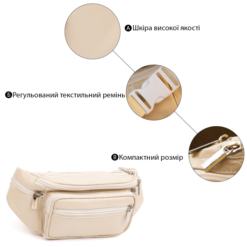 Сумка Vintage Бананка поясна унісекс Біла (20440) - зображення 5
