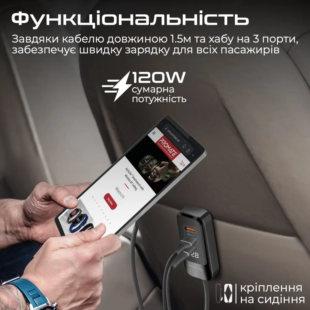 Зарядний пристрій Promate 2xUSB-C + 2xUSB-A (gearhub-120w.black) - зображення 3