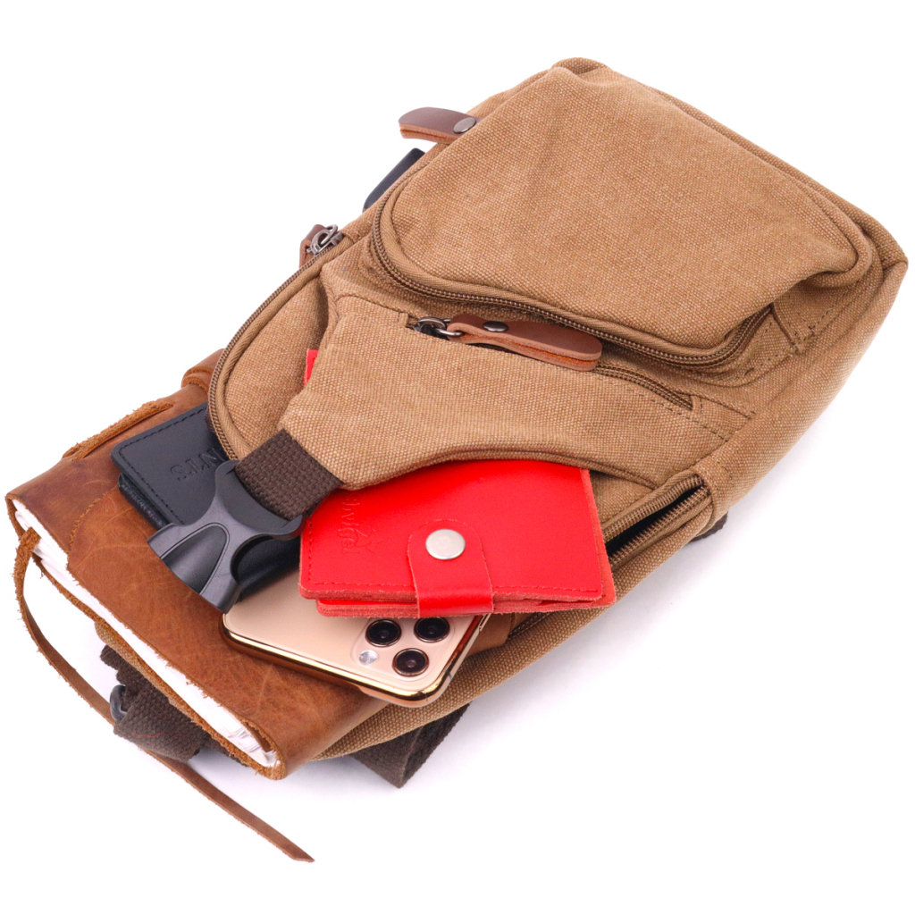 Сумка Vintage Чоловіча через плече з кабелем USB текстильна Коричнева (21222) - зображення 6