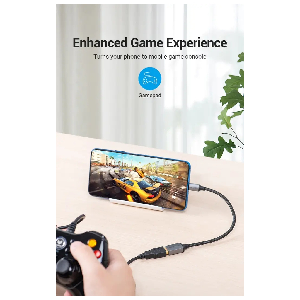 Перехідник USB 3.0 Type-C to USB AF (OTG) 0.15m Aluminum Alloy Vention (CCXHB) - зображення 3